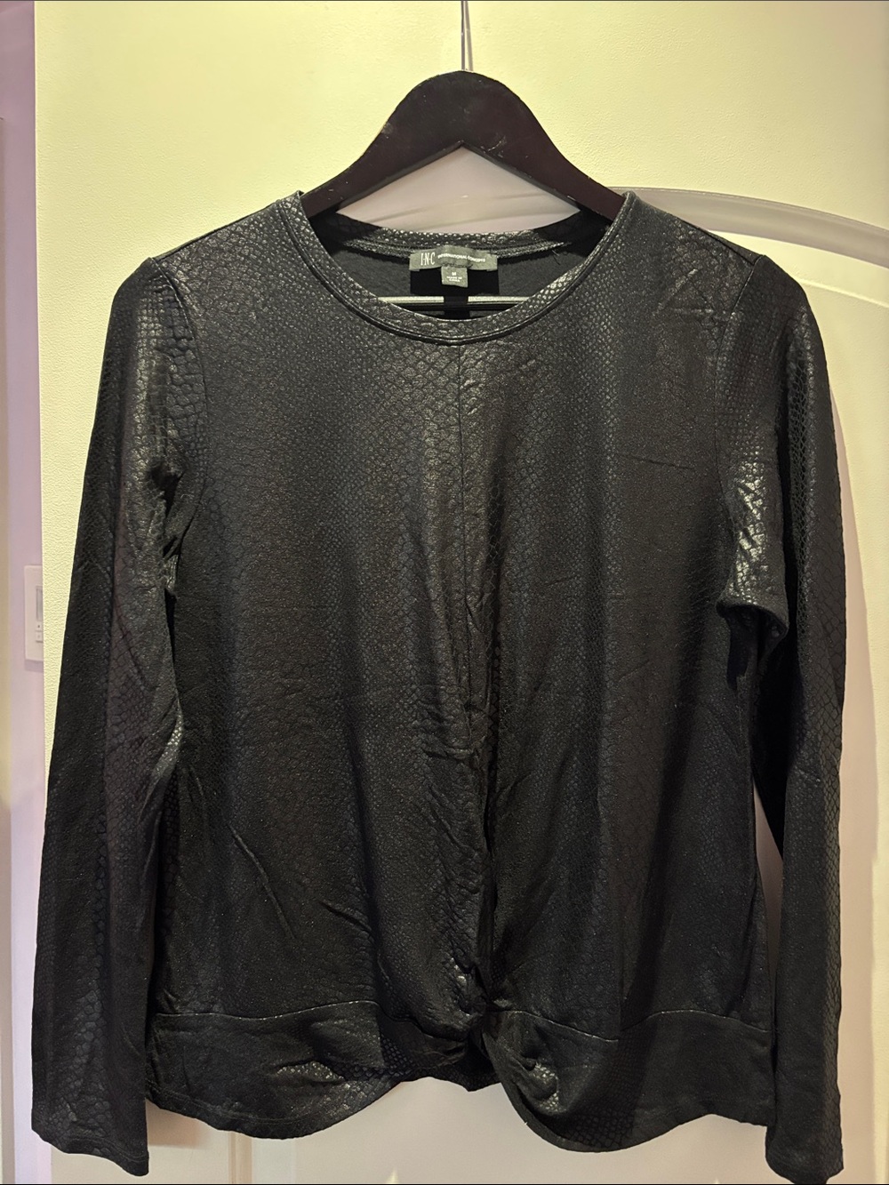 INC International Concepts Black Textured Long Sleeve Blouse